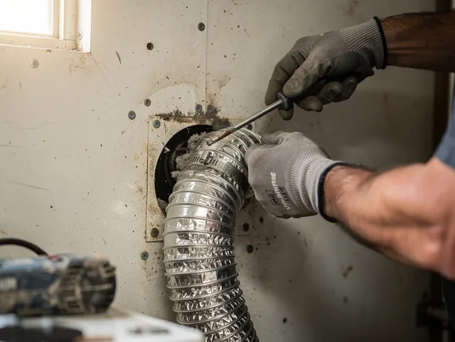 Rincon Dryer Vent Cleaning technician performing precise dryer vent hose installation in Rincon